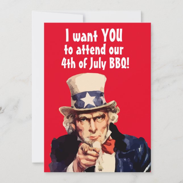 4. JULI GRILLEN PARTY UNCLE SAM PARTY EINLADUNGEN (Vorderseite)