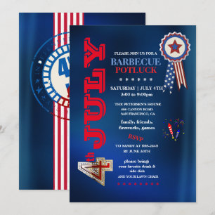 4. Juli Grillparty-Potluck-Party Einladung