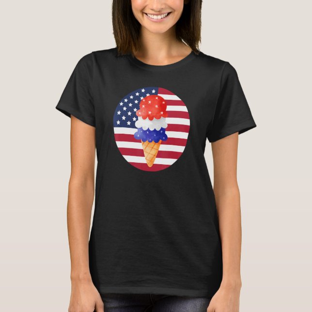 4. Juli große amerikanische Flagge Eiscreme T-Shirt (Vorderseite)