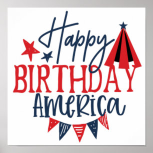 4. Juli Happy Birthday America Poster