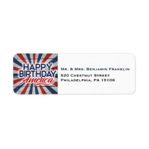 4. Juli Happy Birthday America Return Address Labe