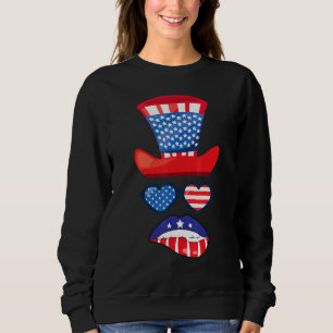 4. Juli Hat Glasses Herz Lips Kis Vintag uns Sweatshirt