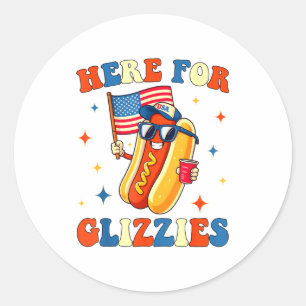 4. Juli hier für Glizzies Hotdog Patriot Männer W Runder Aufkleber