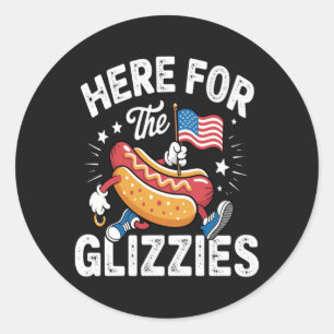 4. Juli hier für Glizzies Hotdog Patriot Runder Aufkleber
