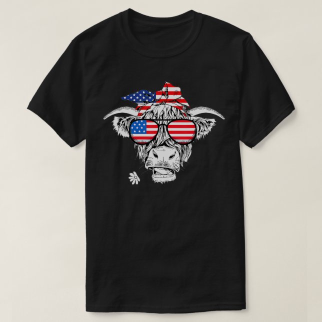 4. Juli: Highland Cow American Independence Day T-Shirt (Design vorne)
