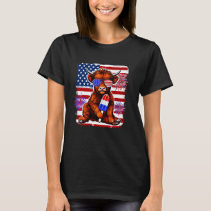 4. Juli Highland Cow Popsicle Feuerwerk USA Ame T-Shirt