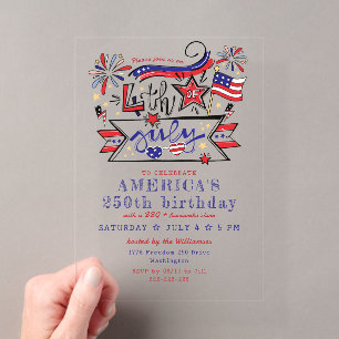 4. Juli Hinterhof-BBQ und Feuerwerk Amerika 250 Acryleinladungen