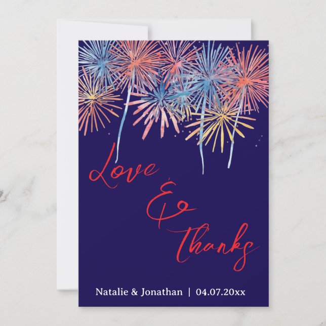 4. Juli Hochzeit Danke Karte mit Notiz (Vorderseite)
