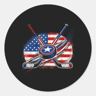 4. Juli Hockey Amerikanische Flagge Patriotisches Runder Aufkleber