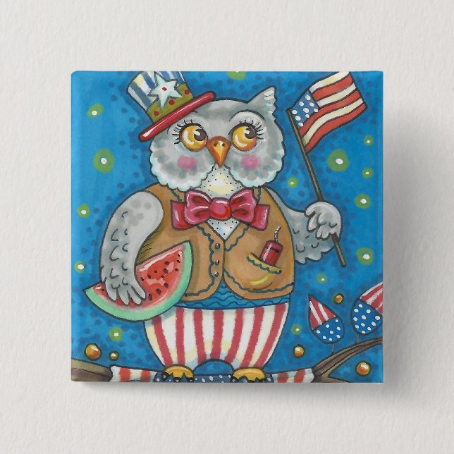 4. JULI HOOT OWL, BIRD BUTTON Square (Vorderseite)