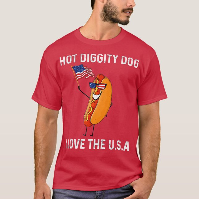 4. Juli Hot Diggity Hund I Liebe T-Shirt (Vorderseite)