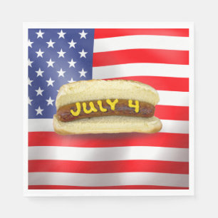 4. Juli Hot Dog auf amerikanischer Flagge Serviette