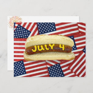 4. Juli Hot Dog auf Flaggen Postkarte