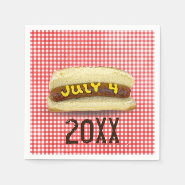 4. Juli Hot Dog auf Gingham Napkins Serviette (Vorderseite)