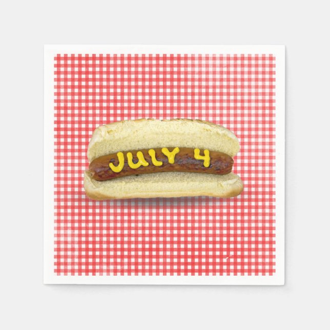 4. Juli Hot Dog auf Gingham Serviette (Vorderseite)