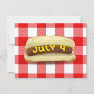 4. Juli Hot Dog auf Kariert Postkarte