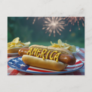 4. Juli Hot Dog-Feier Postkarte
