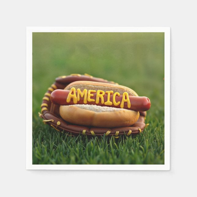 4. Juli Hot Dog im Baseball Handschuh Serviette (Vorderseite)