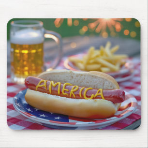 4. Juli Hot Dog mit Bier Mousepad