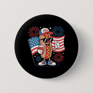 4. Juli Hotdog American Flag Patriotic Firewor Button