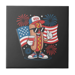4. Juli Hotdog Amerikanische Flagge Patriotische F Fliese