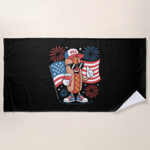 4. Juli Hotdog Amerikanische Flagge Patriotische F Strandtuch
