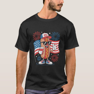4. Juli Hotdog Amerikanische Flagge Patriotische F T-Shirt