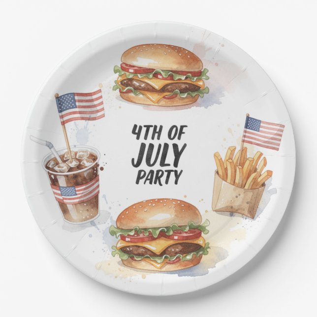 4. Juli Hotdog BBQ-Party Pappteller (Vorderseite)