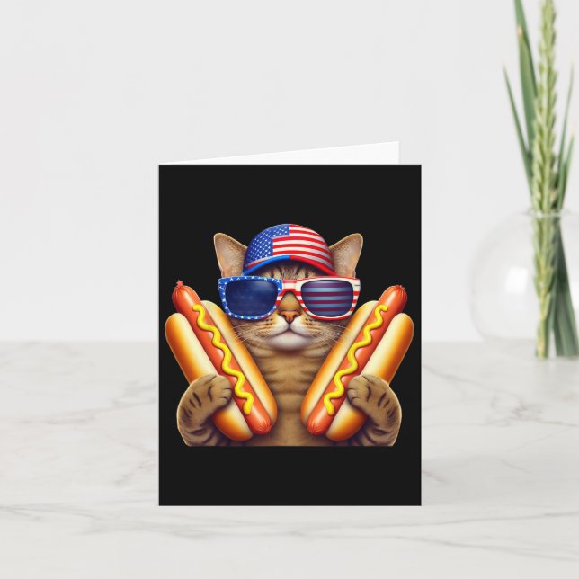 4. Juli Hotdog Cat Funny Patriotic Cat Usa Fla Karte (Vorderseite)