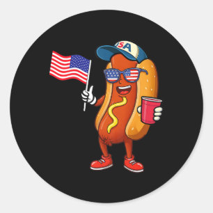 4. Juli Hotdog Funny Amerikanische Unabhängigkeits Runder Aufkleber