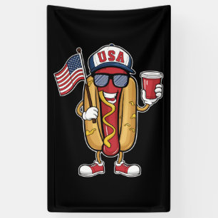 4. Juli Hotdog Funny Patriotic USA Flag Banner