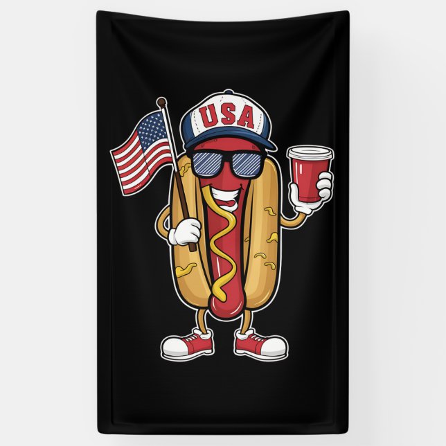 4. Juli Hotdog Funny Patriotic USA Flag Banner (Vertikal)