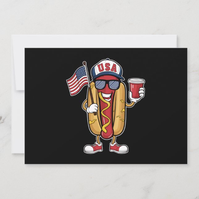 4. Juli Hotdog Funny Patriotic USA Flag Einladung (Vorderseite)
