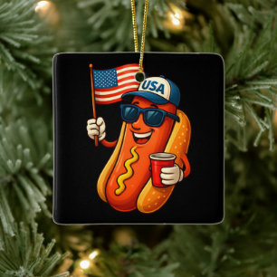 4. Juli Hotdog Funny Patriotic USA Flag Keramikornament