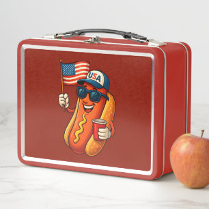 4. Juli Hotdog Funny Patriotic USA Flag Metall Brotdose