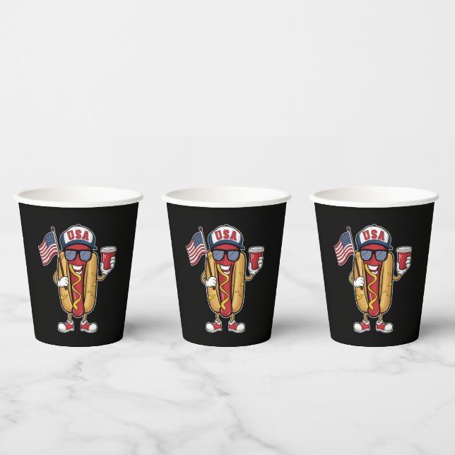 4. Juli Hotdog Funny Patriotic USA Flag Pappbecher (Multi)