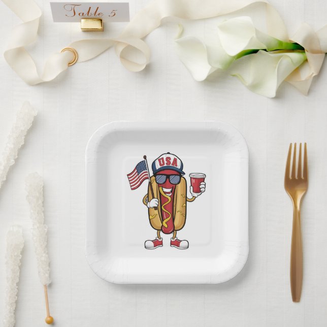 4. Juli Hotdog Funny Patriotic USA Flag Pappteller (Hochzeit)