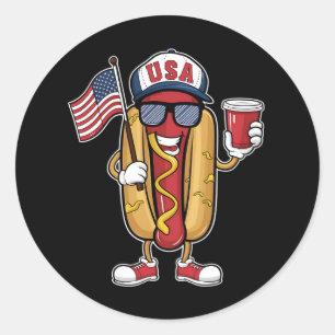 4. Juli Hotdog Funny Patriotic USA Flag Runder Aufkleber