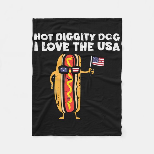 4. Juli Hotdog Hot Diggity Dog Patriotische Frauen Fleecedecke (Vorderseite)