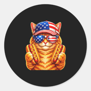 4. Juli Hotdog-Katze lustige patriotische Katze US Runder Aufkleber