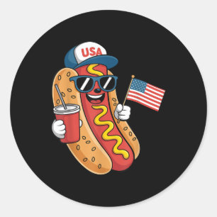 4. Juli Hotdog Lustig Patriotisch USA-Flagge Fourt Runder Aufkleber