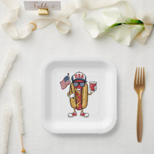 4. Juli Hotdog Lustig Patriotisch USA-Flagge Pappteller