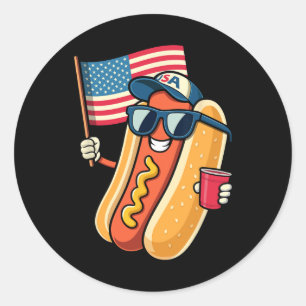 4. Juli Hotdog Lustiger Vierter Juli Patriotisch  Runder Aufkleber