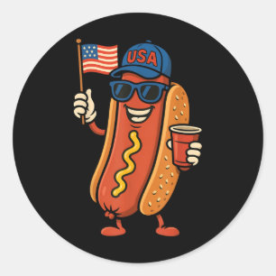 4. Juli Hotdog Lustiger Vierter Juli Patriotisch  Runder Aufkleber