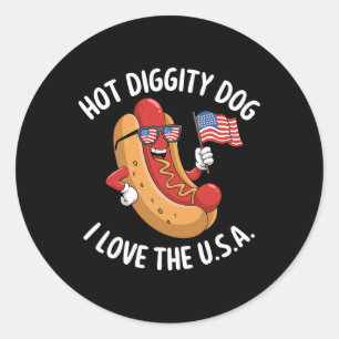 4. Juli Hotdog Patriotic Usa Flag Celebr Runder Aufkleber