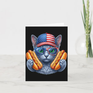 4. Juli Hotdog Russian Blue Katze Lustig Karte