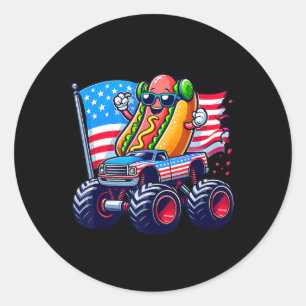 4. Juli Hotdog Sungles Monster Truck Amerikaner Runder Aufkleber