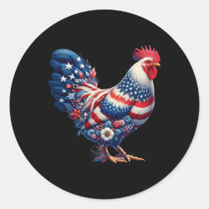 4. Juli Hühnchen Patriotische USA-Flagge Floral Ch Runder Aufkleber