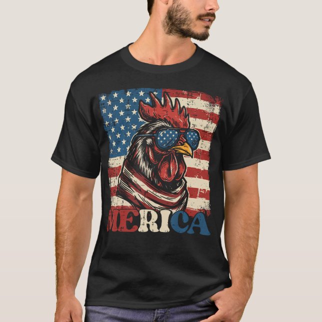 4. Juli Hühnchen US-Flagge Merica T-Shirt (Vorderseite)