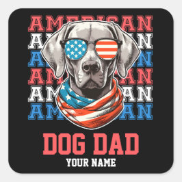 4. Juli Hund in Brille Hund Vater Personalisiert Quadratischer Aufkleber
